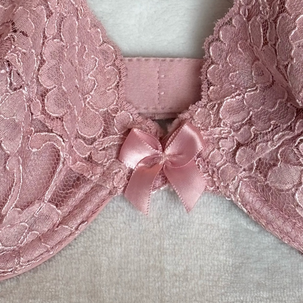 Vtg Victoria’s Secret 36C Gold Label Satin Lace Bra 76217 Dusty Pink - Picture 2 of 10